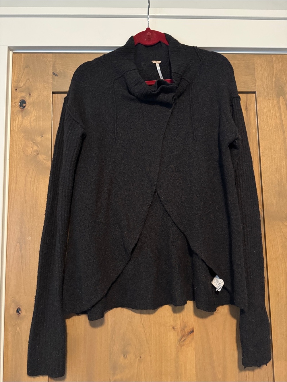 Free People Cascade Cardigan Womens M Wool Alpaca Brown Wrap style Cozy Bohemian